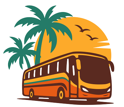 Funshine tours logo with palm trees, sun, and tour bus